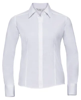 Produktbild von Russell Collection Popelin Bluse / Hemd, Langarm, pflegeleicht, tailliert FK738 (3XL) (Weiß)
