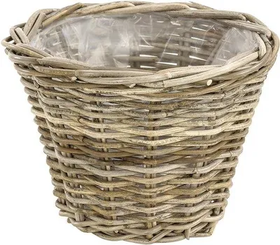 Produktbild von Famanu Pflanzentopf Rattanoptik rund 35 cm Durchmesser 25 cm Höhe für Innen und Außen grau braun