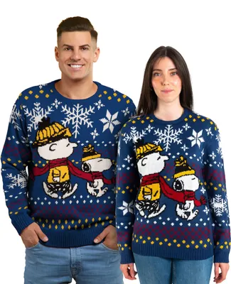 Produktbild von The Peanuts Snoopy Winterpullover Uni - Winter Strick Pullover Sweatshirt Ugly Sweater für Herren & Damen Blau S