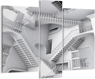 Produktbild von Bild auf Leinwand - Leinwandbild - 3 Teile - Wissenschaft Illusion Treppen - 95x80cm - Wand Bild - Wanddeko - Wandbilder - Leinwanddruck - Bilder - Wanddekoration - Leinwand bilder - CB95x80-4277
