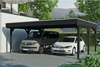 Produktbild von Doppelcarport SKAN HOLZ Grunewald inkl. Pfostenanker 622 x 554 cm anthrazit