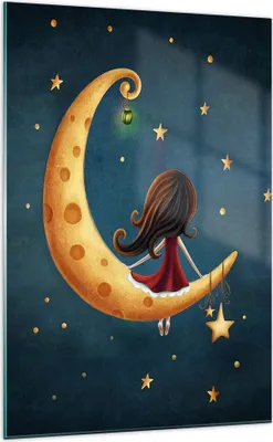 Produktbild von Bilder auf glas - Einteilig - Kinder Mädchen Mond - 70x100cm - Glasbilder - Wandbilder - Bilder - zum Aufhängen bereit - Wanddekoration aus Glas - Glas Bilder - Wandbild auf Glas - GPA70x100-4683