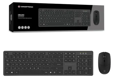 Produktbild von Conceptronic Kabellose Tastatur- und Maus-Kombination, Spanisches Layout, Volle Größe (100%), Kabellos, RF Wireless, QWERTY, Schwarz, Maus enthalten