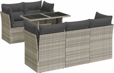 Produktbild von vidaXL 6-tlg. Garten-Sofagarnitur mit Kissen Hellgrau Poly Rattan