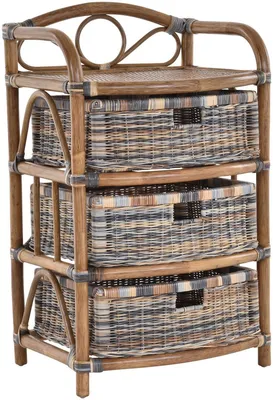 Produktbild von KRINES HOME Regal aus echtem Rattan 3 Schübe Rattan-Kommode / Badregal mit Schubladen aus Naturmaterial / Rattanschrank Natur (Mehrfarbig, 3 Schübe)