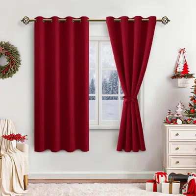 Productafbeelding van Verduisterende Gordijnen met Oogjes voor Slaapkamer en Woonkamer, Rood, 160 x 132 cm, Set van 2