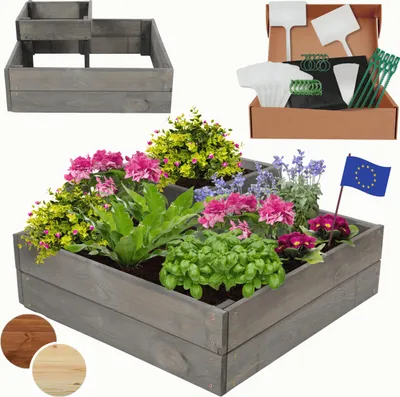 Produktbild von MODO24 Hochbeet Holz, Pflanzkasten, Massivholz, Kiefer, Kräuterbeet, Blumenkasten, Garten, Terrasse, 27x62x62 cm, Grau, ZP08