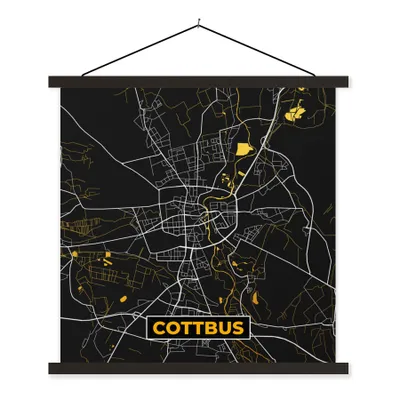 Produktbild von MuchoWow® Textilposter Cottbus - Gold - Karte - Stadtplan - Deutschland 90x90 cm mit schwarzem Rahmen - Magnetisches