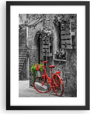 Produktbild von Gerahmtes Poster - Schwarzer Rahmen - Rot Fahrrad Allee - 30x40 cm - Wand Bild - Wanddeko - Wandbilder - Kunstposter - Wandposter - Bilderrahmen - Bilder - Kunstdruck - P2BPA30x40-4410