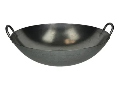 Produktbild von [ Eisen-Wok Ø 45cm runder Boden, Doppelgriff ] Asiatische Eisenpfanne Wok