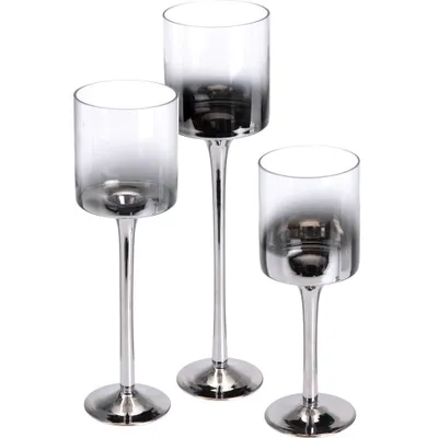 Immagine prodotto di Calici per candele, portacandele, 3 pezzi, trasparente e nero - Home Styling Collection