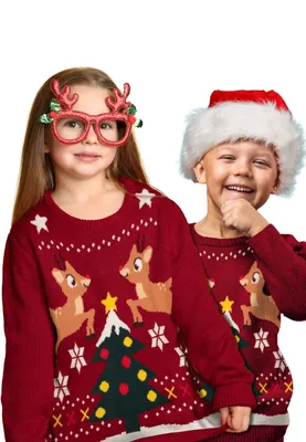 Produktbild von Winterpullover für Kinder - Rentiere Winter Strick Pullover Sweatshirt Ugly Sweater Rot 98-104