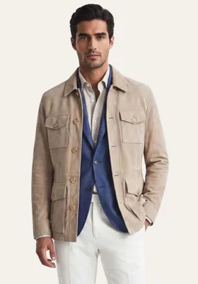 Produktbild von Lederjacke in Beige Klassischer Safari Stil - Größe: 3XL