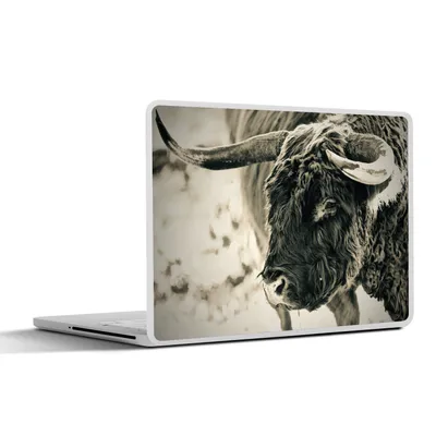 Produktbild von MuchoWow® Laptop Aufkleber Sticker Cover Schottischer Highlander - Schnee - Hörner 36.5x27.5 cm - Laptop-Sticker