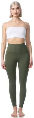 Produktbild von Leggings mit Taschen für Damen, Lange Sport Leggings, High Waist, Yoga Hose in vielen Farben, Laufhose mit hohem Komfort Khakigrün, Größe  2XL/3XL
