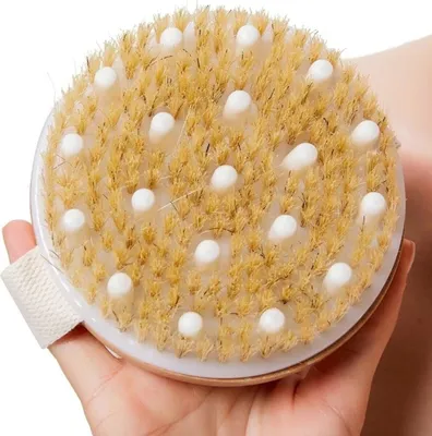 Image de Camerazar Brosse de massage sèche en bambou naturel avec protubérances en silicone