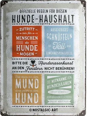 Produktbild von Nostalgic-Art - Blechschild 30 x 40 cm - PfotenSchild - Hunde-Haushalt Regeln