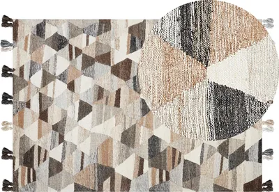 Produktbild von BELIANI Kelim-Teppich Mehrfarbig Wolle und Baumwolle 160 x 230 cm mit Quasten Geometrischem Muster Patchwork Handgewebt Boho Fußbodenheizung Geeignet