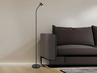 Produktbild von Kleine LED Stehlampe Schwarz dimmbar, flexible Leselampe schmal Wohnzimmer Ecke