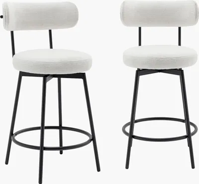 Produktbild von sweeek - 2er-Set Barhocker mit drehbarem Sitz aus Metall mit Stoffbezug - Weiß
