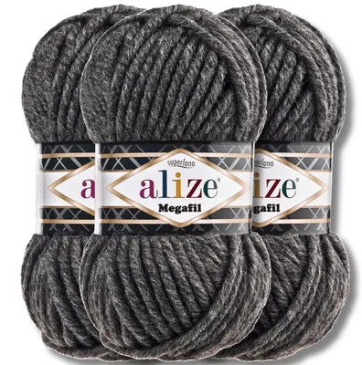 Zdjęcie produktu dla Alize 3x 100g Superlana Megafil, gruba włóczka, jednolita, do szydełkowania i robienia na drutach (ciemnoszary melanż - 196)