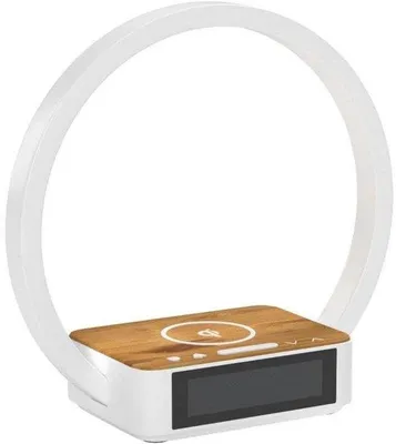 Image de Lampe de nuit LED -tactile - Intensité réglable - Avec réveil, fonction réveil, recharge sans fil et lampe de nuit - 3 niveaux de luminosité - Lumière blanc chaud - Idéale pour la chambre à coucher, le bureau et le salon