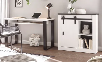 Produktbild von Büromöbel Set "Stove" 2-teilig weiß Pinie Schreibtisch und Aktenschrank