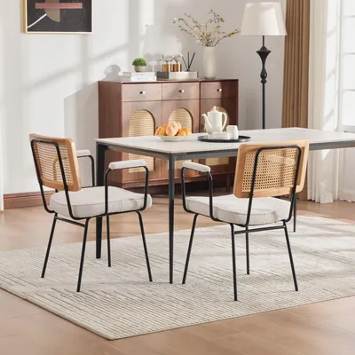 Produktbild von Moderner Esszimmerstuhl 2er-Set Chenille-Polsterung, 62.5 x 58.0 x 82.0 cm, Elfenbein