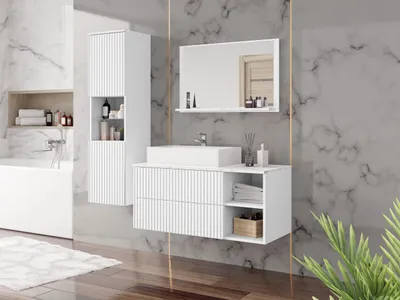 Immagine prodotto di Set bagno SEGUNDO 5 - marmo chiaro / bianco opaco / bianco + lavabo e sifone GRATIS