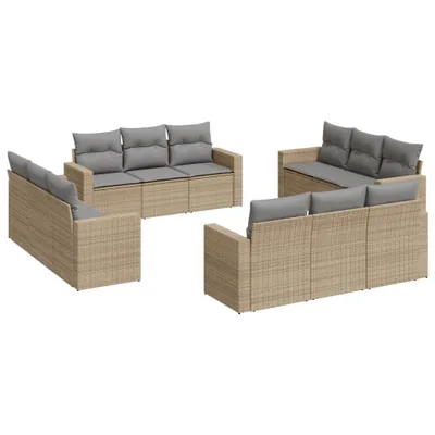 Image de vidaXL Ensemble de 12 canapés de jardin avec coussins Beige Poly Rattan