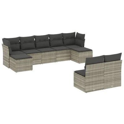 Produktbild von vidaXL 9-tlg. Garten-Sofagarnitur mit Kissen Hellgrau Poly Rattan