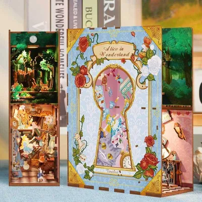 Produktbild von DIY Book Nook Alice im Wunderland - 3D-Puzzle - 184 Teile - Miniaturhaus aus Holz - mit LED