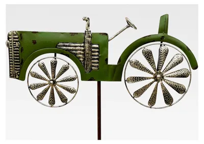 Produktbild von Gartenstecker Traktor XL 135 cm Grün mit Windrädern Wetterfest Gartendeko Gartenstab Bodenstecker