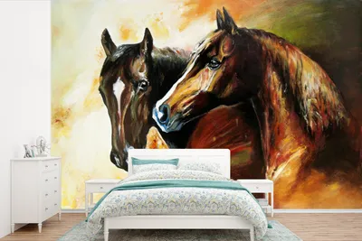 Produktbild von MuchoWow® Fototapete für Wohnzimmer oder Schlafzimmer Wandtapete Vinyl Motivtapete Malerei - Pferde - Tiere - Ölgemälde - 420x280 cm - Zimmer für Kinder