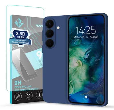 Produktbild von Hülle für Samsung Galaxy S26 FE mit 9H Displayglas Displayschutz Case Cover Bumper Smartphone Softgrip Schutzhülle Farbe: Blau