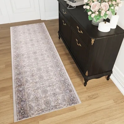 Produktbild von Läufer Teppich Meterware Flur Wohnzimmer Schlafzimmer Kurzflor Creme Beige Klassisch Design Meliert  70 x 420