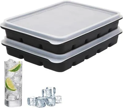 Produktbild von Unyqoos®️ Silikon Eiswürfelform mit Deckel - 2 Stück - 30 Fächer - Schwarz - Multifunktionale Eiswürfelschale für Cocktails, Whisky, Wein, Fruchtpüree, Eistee