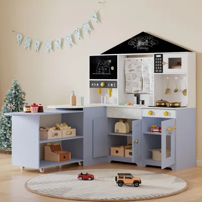 Produktbild von MODFU Küchenspielzeuge Spielküche-Kreatives Hausdesign für Kinder ab 3 Jahren,Kinderküche mit Kaffeemaschine und Entsafter,Zubehör und Überraschungseffekten,Weiß+Lila