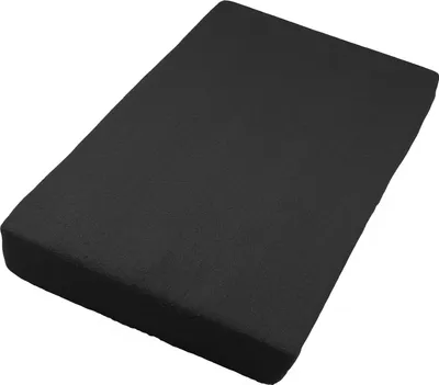 A black fitted sheet is shown from a slightly elevated angle against a white background.