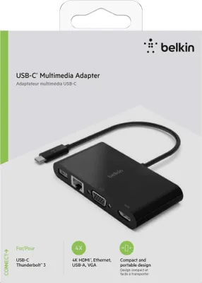 Immagine prodotto di Belkin AVC005BTBK replicatore di porte e docking station per laptop Cablato USB 3.2 Gen 1 (3.1 Gen 1) Type-C Nero
