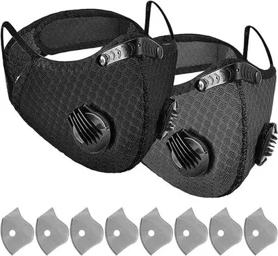 Produktbild von 2 Stück Recycling-Atemschutzmaske - Mit Aktivkohlefiltern gegen Staub und Abgas - Ideal für Holzbearbeitung und Rasenmähen - schwarz+grau
