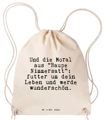 Produktbild von Mr. & Mrs. Panda Turnbeutel Und die Moral aus... - Transparent - Geschenk, wander rucksack, Beutel, Jutebeutel, Lebenslehre, Rucksackbeutel, festival, Freundin, Sprüche