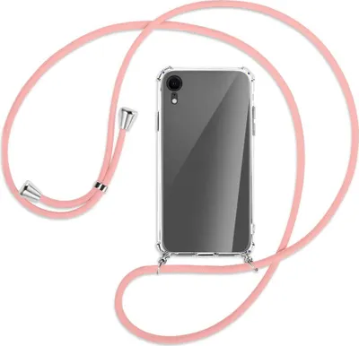 Produktbild von Handykette Backcover-Schutzhülle mit Band (Metall silberfarben) für Apple iPhone XR - rosa