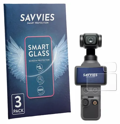 Produktbild von 3x Savvies Schutzglas Folie für DJI Osmo Pocket 4 (Display + Linse) 9H Panzer Schutzfolie Glas Displayschutz klar transparent