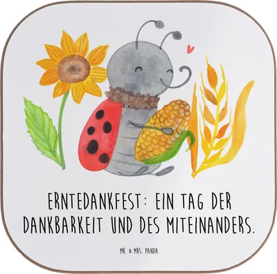 Produktbild von Mr. & Mrs. Panda Untersetzer für Gläser Erntedankfest Dank - Weiß - Geschenk, Thanksgiving Geschenke, Feiertage, Dankbarkeit, Feiertag, handgefertigte Produkte, Freude