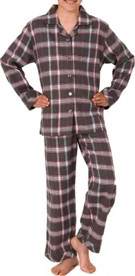 Produktbild von Mädchen Flanell Pyjama langarm Schlafanzug in Karo Optik mit Knopfleiste - 222 401 15 851 ; grau , 128