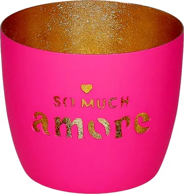 Produktbild von Gift Company Windlicht Madras M, So much amore, Teelichthalter, Kerzenhalter, Eisen, Hot Pink / Gold, H 8.5 cm, 1210804013