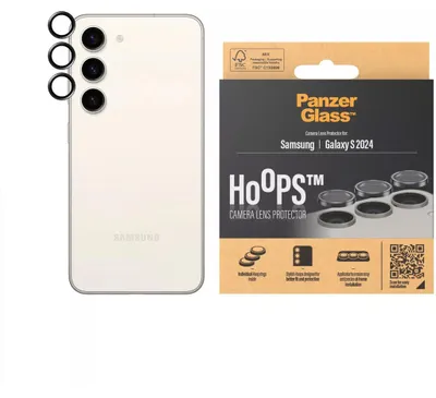 Produktbild von PanzerGlass ® Hoops® Kameraschutz Schwarz Samsung Galaxy S24 | S23 | S23+, Samsung, Samsung - Galaxy S24, Trockene Anwendung, Kratzresistent, Schockresistent, Schwarz, 1 Stück(e)