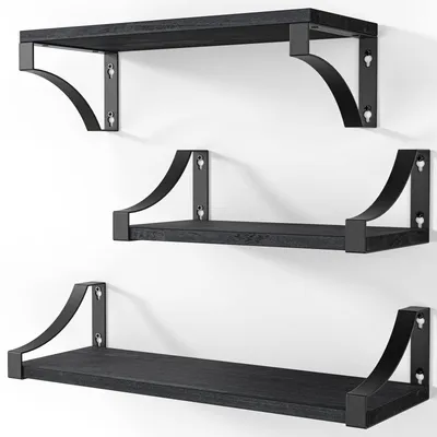 Schwebende Regale, Set von 3, rustikales Holz, schwarz, Wandmontage