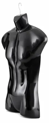 Image de Torse homme 77 cm noir – Torse de mannequin en plastique – Buste de mannequin avec crochets pour la mode et la décoration